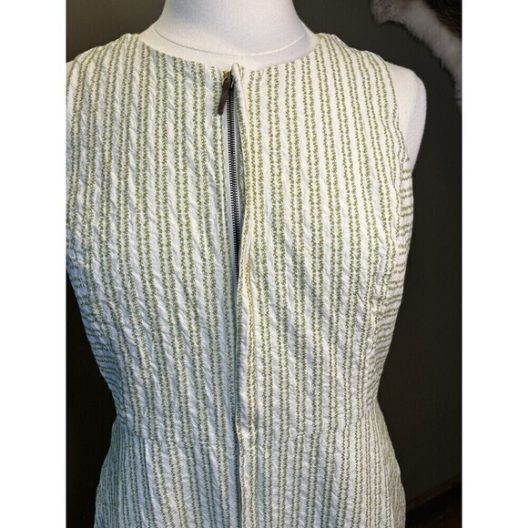 Ann Mashburn Full Zip Sleeveless Green/Cream Belted Pocket Midi Dress L 100% Cot - Picture 6 of 11